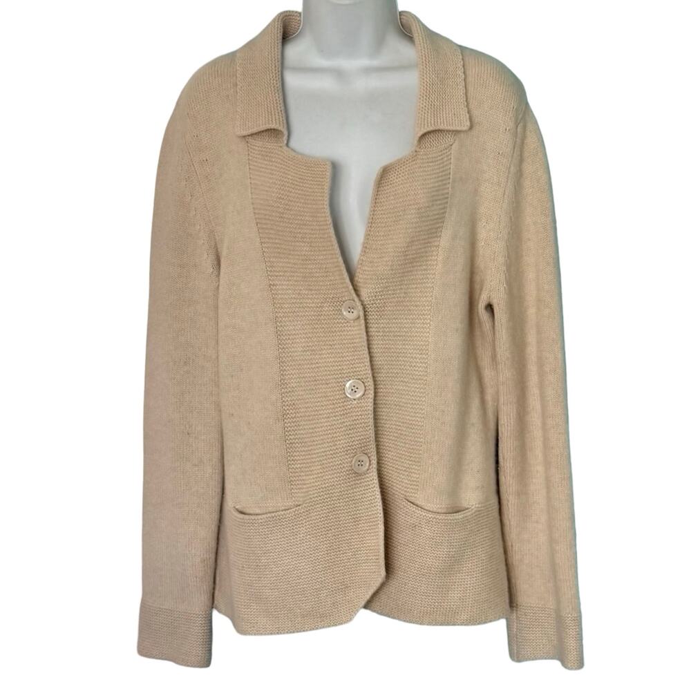 Vintage Neiman Marcus Cashmere Beige Button Up Knit Cardigan Sweater size XL